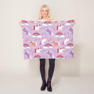 Cute Unicorn Rainbow Purple Fleece Blanket