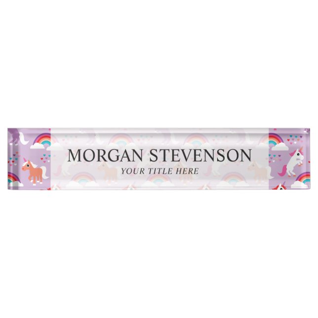 Cute Unicorn Rainbow Purple Nameplate (Front)