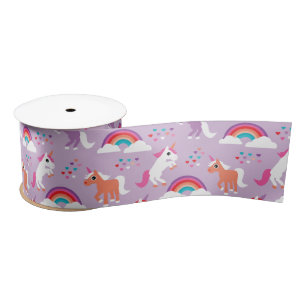 Cute Unicorn Rainbow Purple Satin Ribbon