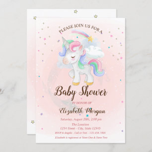 Cute Unicorn,Rainbow, Stars Baby Shower Invitation