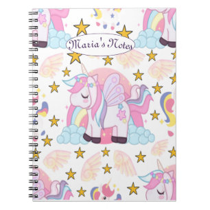 Cute Unicorn Rainbow Stars Custom Name Notebook