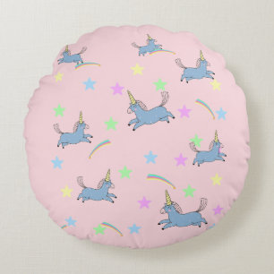 Cute Unicorn rainbow stars seamless pattern Round Cushion