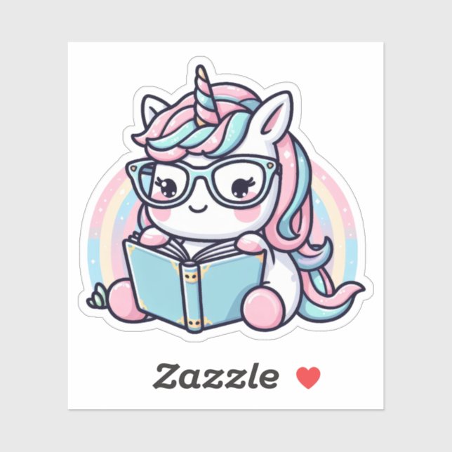 Cute Unicorn Reading Custom-Cut Vinyl Stickers (Sheet)