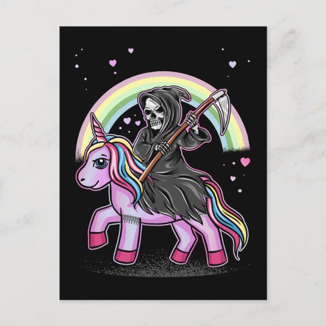 Cute Unicorn Reaper Rainbow Pastel Goth Kawaii Postcard (Front)