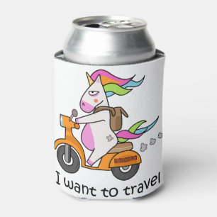 Cute Unicorn Rider I want to Travel funny Can Cooler