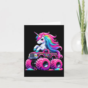 Cute Unicorn Riding Monster Truck Card