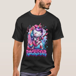 Cute Unicorn Rock Star Guitar Rockin' Music Singer T-Shirt