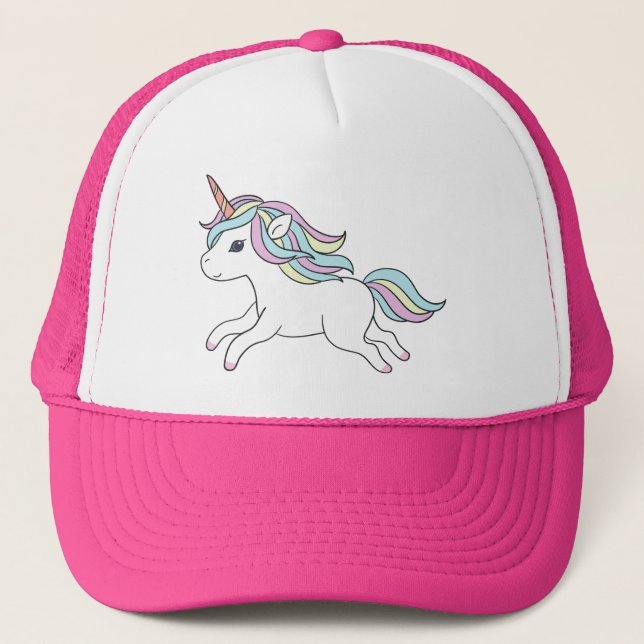 Cute Unicorn Running Girls Trucker Hat (Front)