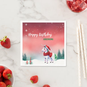 Cute unicorn Santa Christmas birthday snow party Napkin