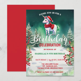 Cute unicorn Santa Christmas birthday snow party Save The Date