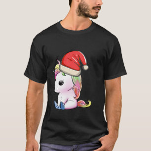 Cute Unicorn Santa Hat Ugly Pajama Reindeer Girls  T-Shirt