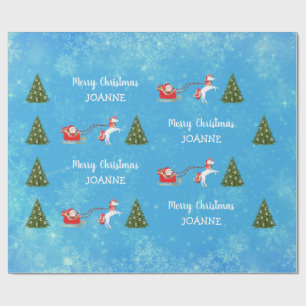 Cute Unicorn Santa Personalized Name Christmas Wrapping Paper
