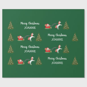 Cute Unicorn Santa Personalized Name Christmas Wrapping Paper