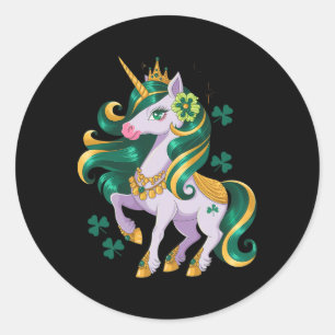 Cute Unicorn Shamrock Girls Kids St Patricks Day L Classic Round Sticker
