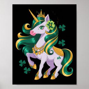 Cute Unicorn Shamrock Girls Kids St Patricks Day L Poster