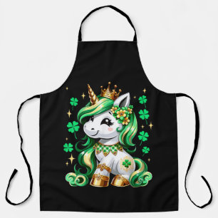Cute Unicorn Shamrock St Patricks Day Apron