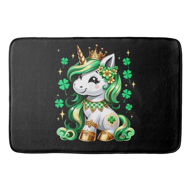 Cute Unicorn Shamrock St Patricks Day Bath Mat (Front)