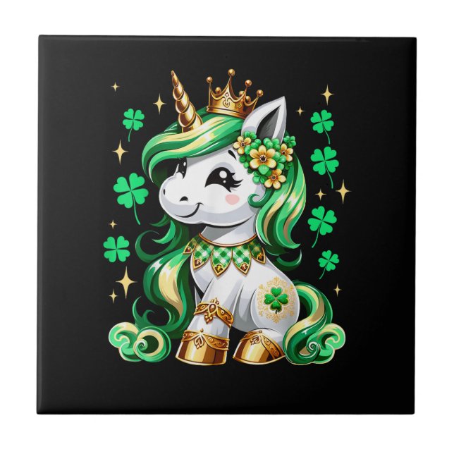 Cute Unicorn Shamrock St Patricks Day  Ceramic Tile (Front)