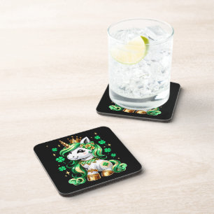 Cute Unicorn Shamrock St Patricks Day Coaster