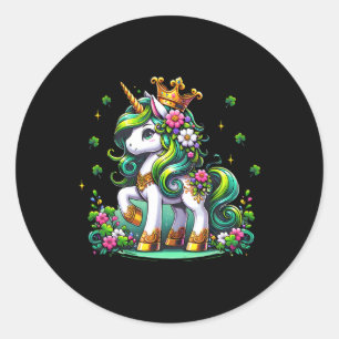 Cute Unicorn Shamrock St Patricks Day Girls Kids L Classic Round Sticker