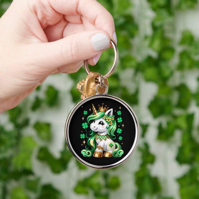Cute Unicorn Shamrock St Patricks Day  Key Ring (Hand)