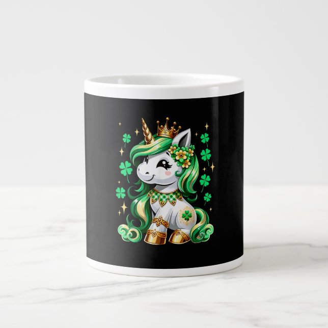 Cute Unicorn Shamrock St Patricks Day Large Coffee Mug (Front)