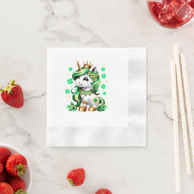 Cute Unicorn Shamrock St Patricks Day Napkin (Insitu)
