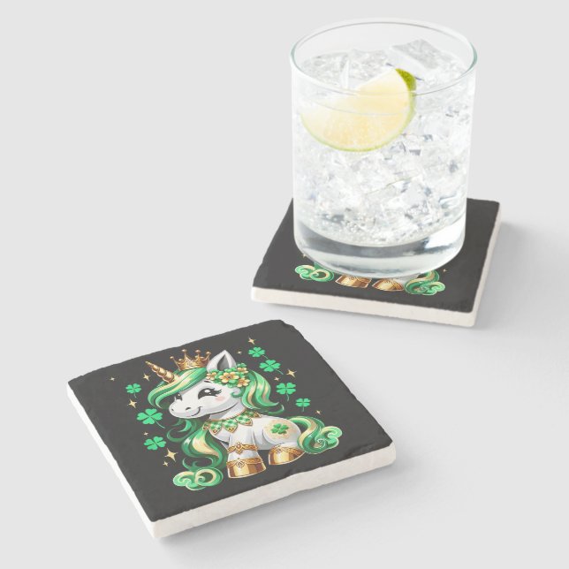 Cute Unicorn Shamrock St Patricks Day Stone Coaster (Side)