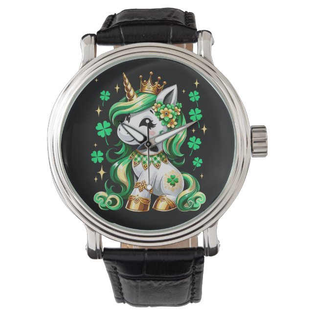 Cute Unicorn Shamrock St Patricks Day  Watch (Front)