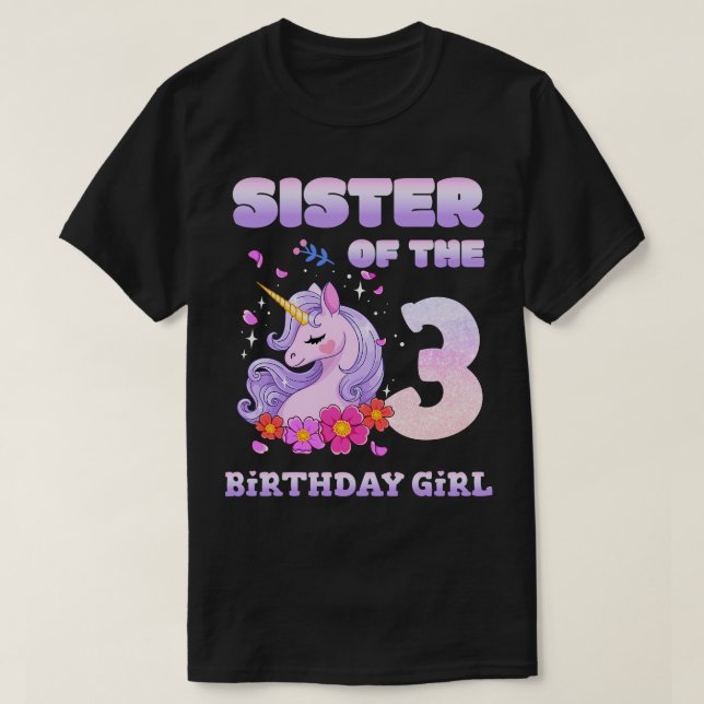 Cute Unicorn Sister Of The 3rd Birthday Girl T-Shirt (Design Front)