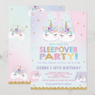 Cute Unicorn Sleepover Birthday Party Invitation