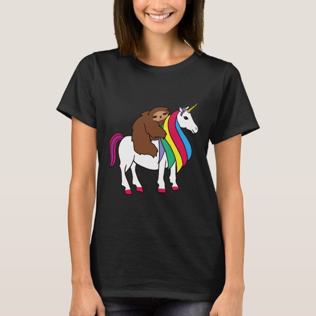 Cute Unicorn Sloth Rainbow For Girls Women Fitted T-Shirt (Front)