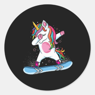 Cute Unicorn Snowboarding Skiing Dabbing Unicorn S Classic Round Sticker