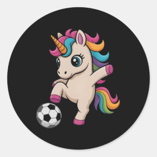 Cute Unicorn Soccer Just Girl Who Loves Kickin' Co Classic Round Sticker