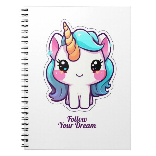 Cute Unicorn Spiral Photo Notebook – Follow Your D (Front)