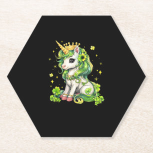 Cute Unicorn St Patricks Day Saint Pattys Girls Le Paper Coaster