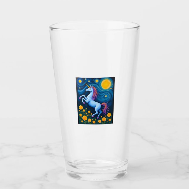Cute Unicorn Starry Night (3) Glass (Front)
