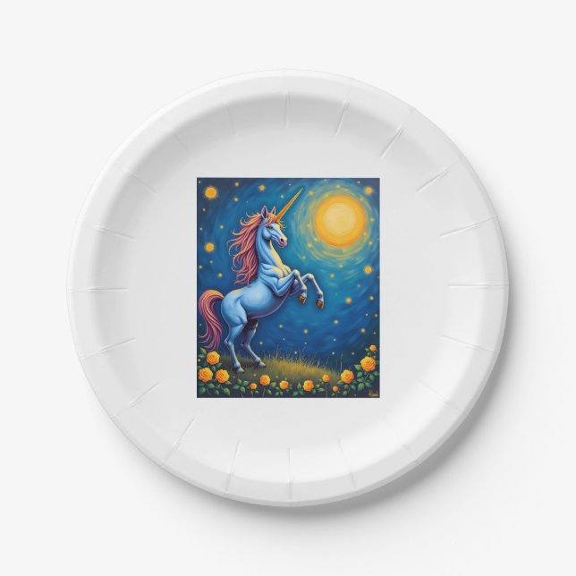 Cute Unicorn Starry Night (4) Paper Plate (Front)