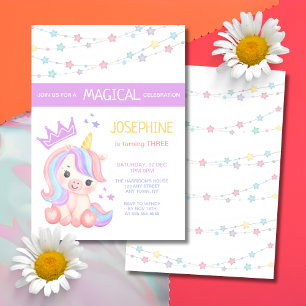 Cute Unicorn Stars Banner Fantasy Birthday  Invitation