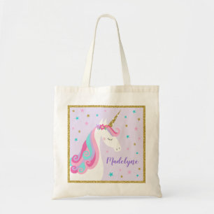 Cute Unicorn Stars Glitter Purple Tote Bag