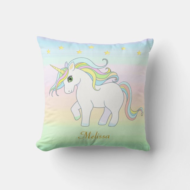  Cute Unicorn & Stars on Pastel Colours Cushion (Front)
