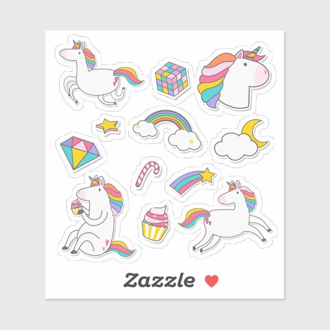 Cute Unicorn Stickers - Whimsical Fantasy (Sheet)