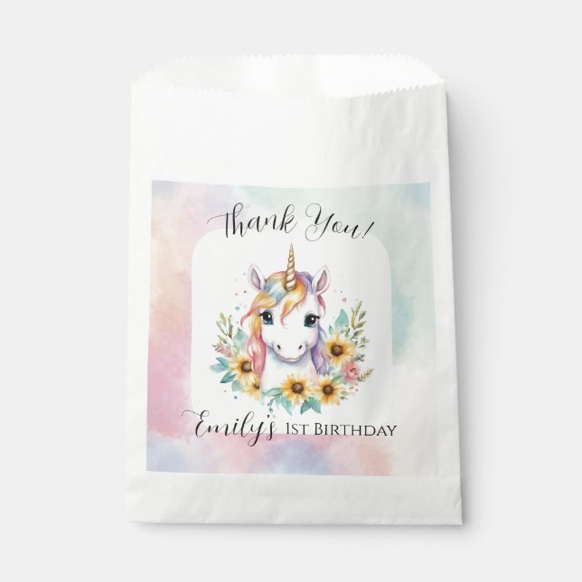 Cute Unicorn Sunflower Birthday  Favour Bag (Front)