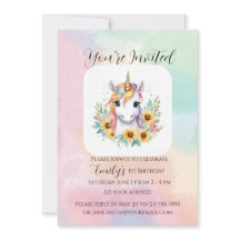 Cute Unicorn Sunflower Simple 1st Birthday