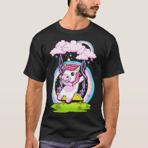 Cute Unicorn Swinging On Cloud Swing T-Shirt