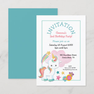 Cute Unicorn Teal Pink Child Birthday Party Invitation