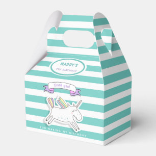 Cute Unicorn Teal Striped Kids Birthday Favour Box