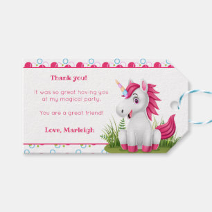 Cute Unicorn Thank You card with Polka Dots Favour Gift Tags