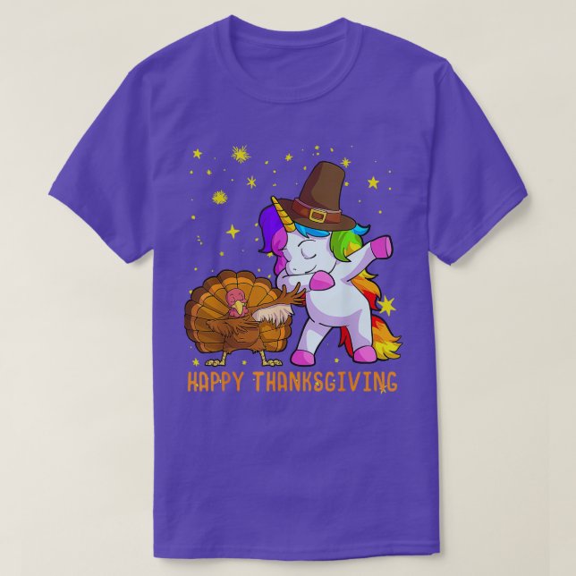 Cute Unicorn Thanksgiving For Girls Pilgrim Hat Tu T-Shirt (Design Front)