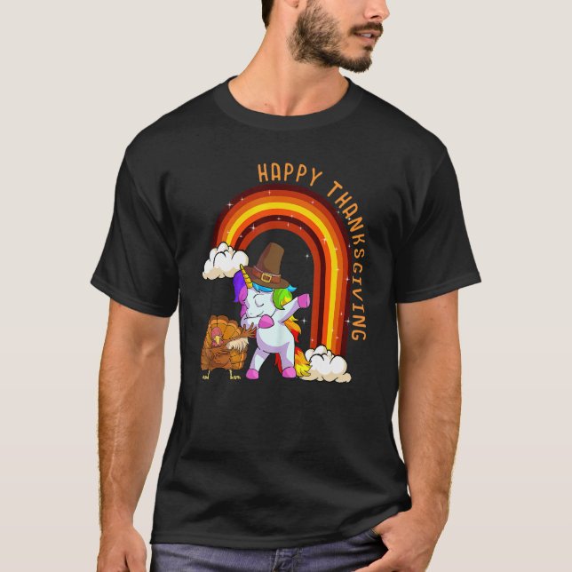 Cute Unicorn Thanksgiving Girls Pilgrim Hat Turkey T-Shirt (Front)